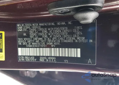 2012 Toyota Highlander Limited from USA, damaged, VIN 5TDDK3EH4CS119151